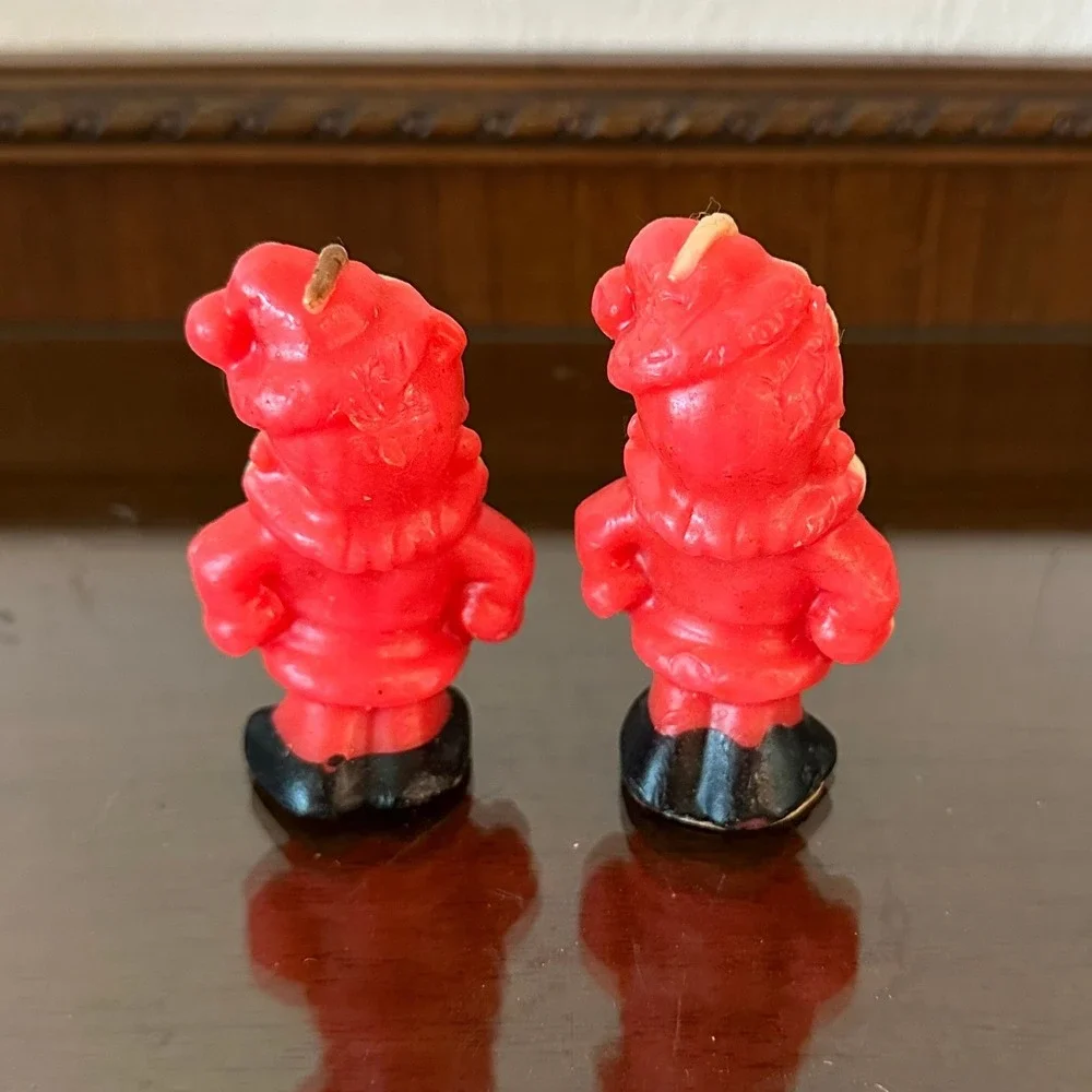 Vintage Gurley Santa Claus Christmas Candles Pair Red White Wax Figures 3 Inch